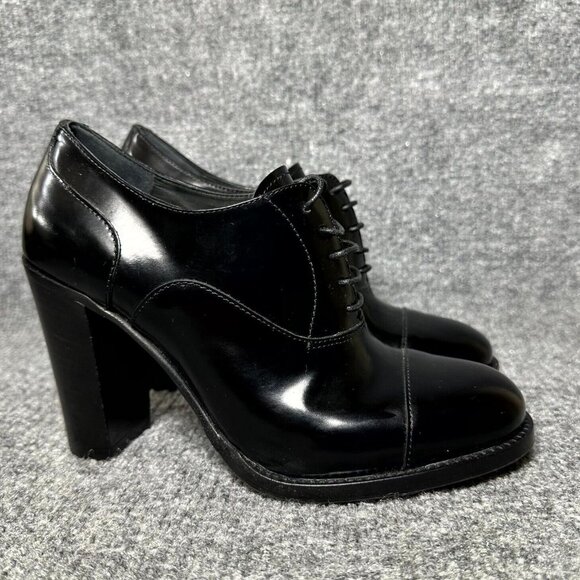 Church's Women's US Boots Black Leather Lace-Up Cap-Toe High Heel Shoes